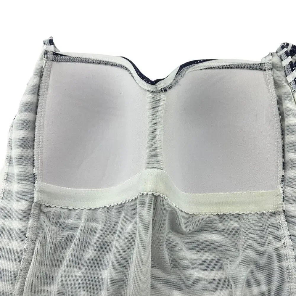 Nip Tuck Swim One Piece Bathing Suit Navy White Stripe Slimming Womens 8